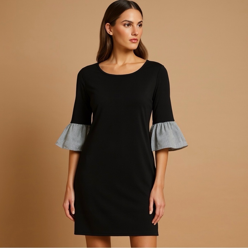 Pleione Black and White Flare Sleeve Dress Size L